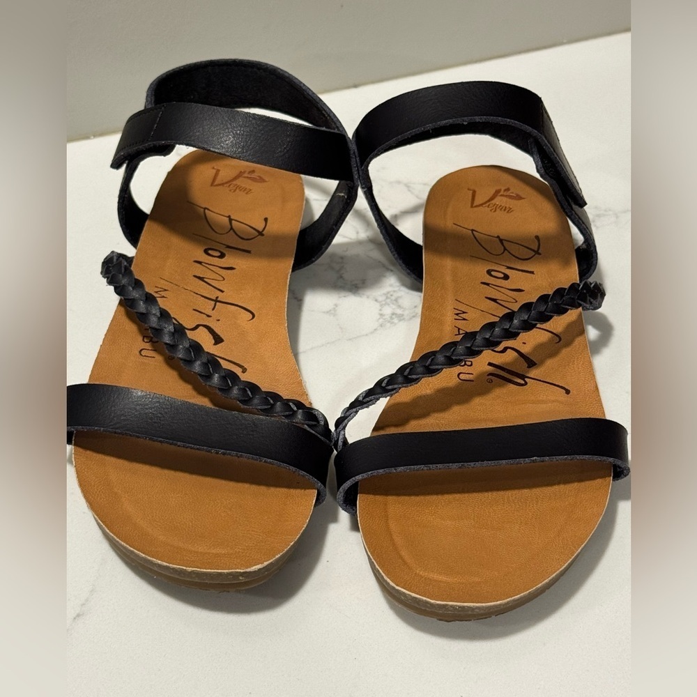 Blowfish Black and Tan Sandals with Braided Strap